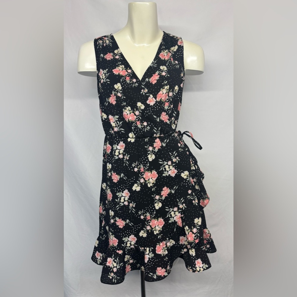 Size Small Speechless Floral Wrap Dress - Black and Pink